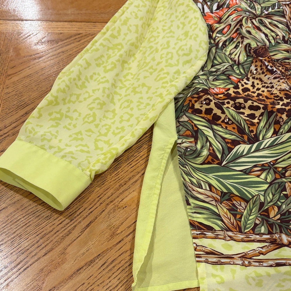Vintage Diane Gilman Neon Tropical Animal Print Leopard Button-Up Blouse Size 2X - Picture 8 of 15